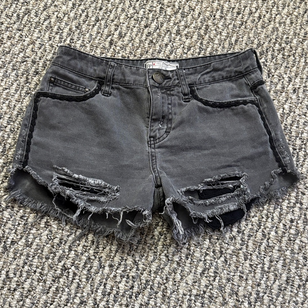 FP Movement by Free People Black Distressed Jean Shorts